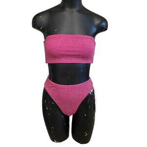 NEW Good American 2pc Hawaiian Pink Sparkle Swimsuit Bikini Size 7=4XL